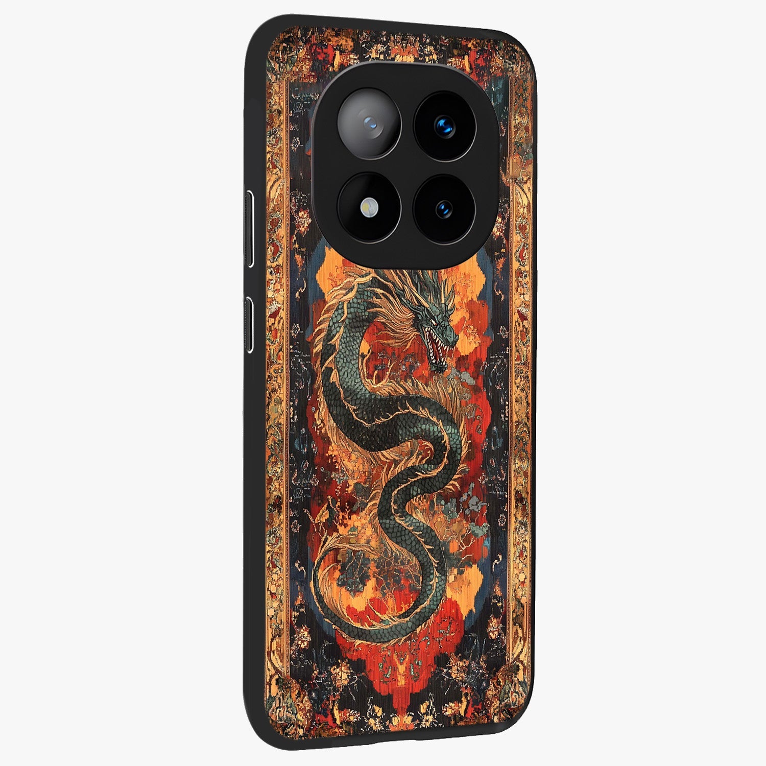 Inferno Dragon Soul Glass Case upright view showcasing intense dragon artwork with fantasy fire theme.
