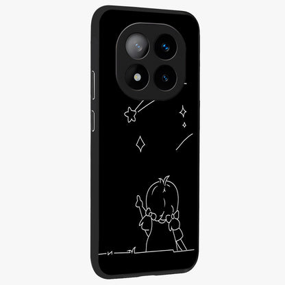 Line Art Girl With Shooting Stars Glass Case upright view showcasing delicate shooting stars artwork with minimal artistic theme.
