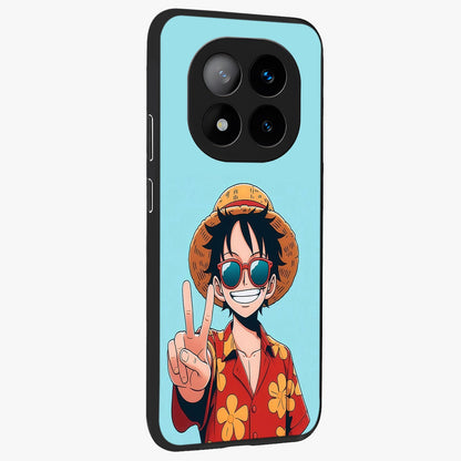 Luffy Summer Anime Vibe Glass Case upright view showcasing dynamic anime artwork with bright adventurous theme.