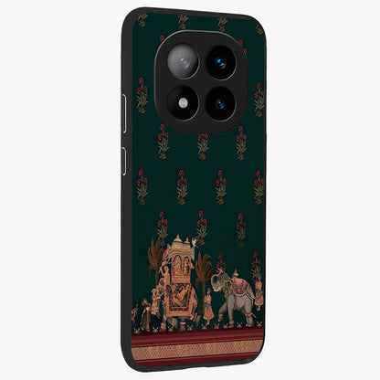 Macmerise Glass Case upright view showcasing bold artistic artwork with contemporary design theme.