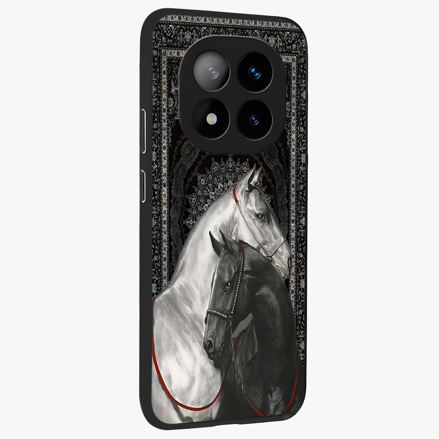 Majestic Ride Legacy Glass Case upright view showcasing dynamic ride inspired artwork with modern automotive theme.