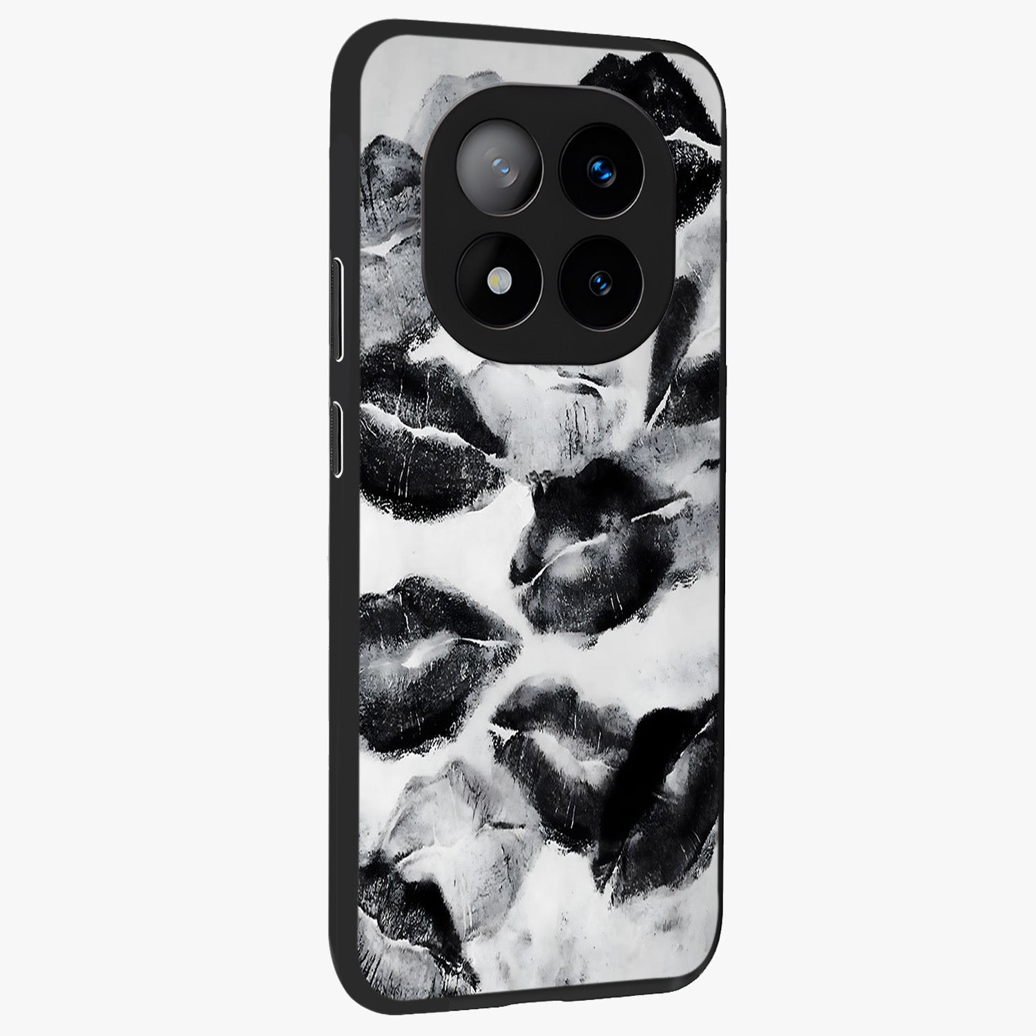 Midnight Kiss Marks Glass Case upright view showcasing stylish kiss mark artwork with trendy romantic theme.