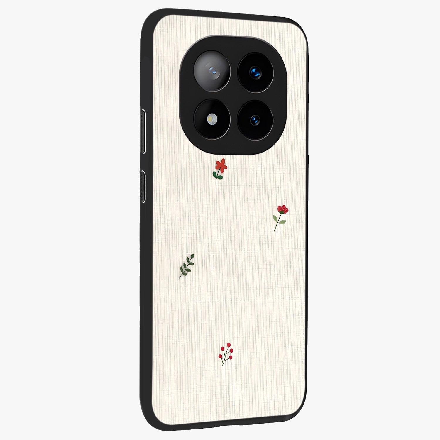 Minimalistic Blue With White Flower Pattern Glass Case upright view showcasing clean white flower artwork with calming blue theme.