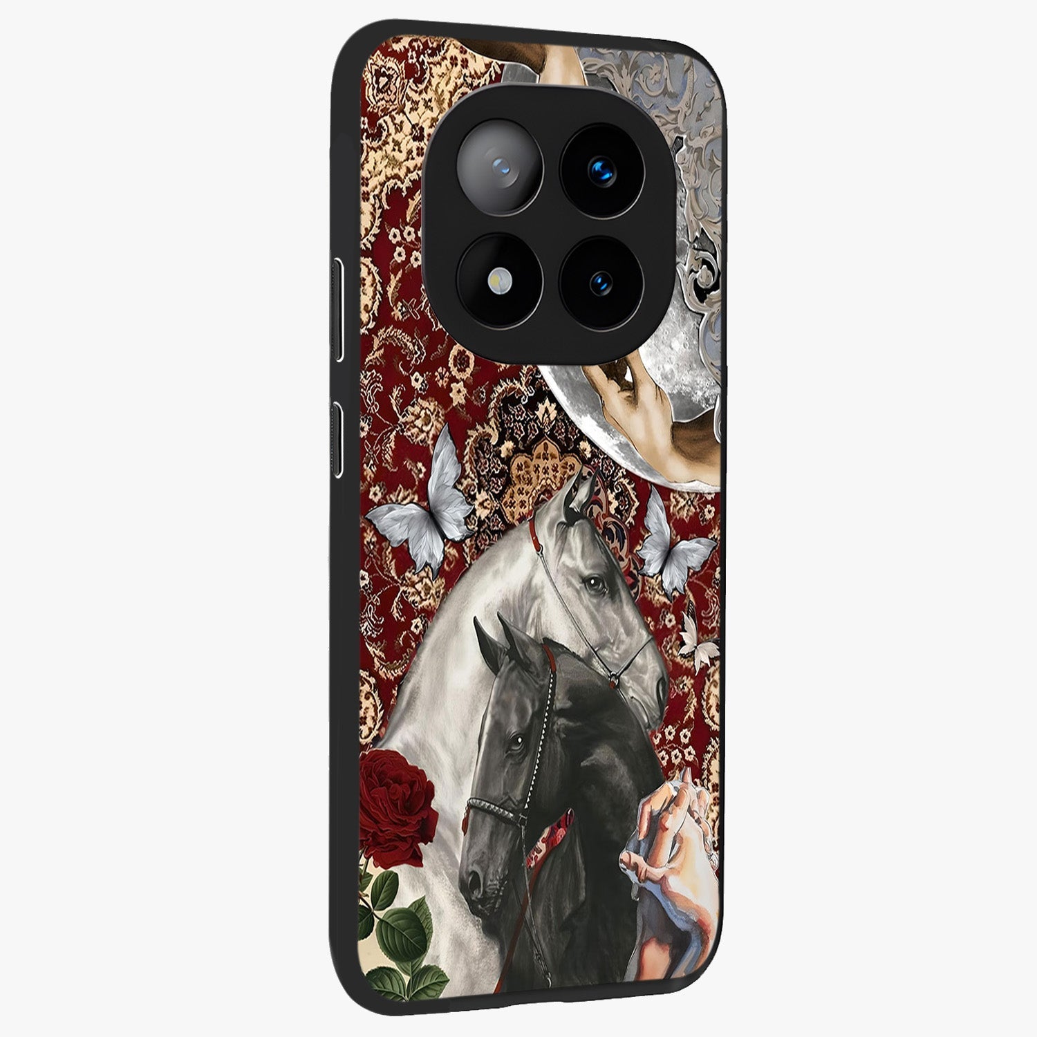 Moonlit Royal Stallion Glass Case upright view showcasing dramatic horse artwork with glowing moon themed design.
