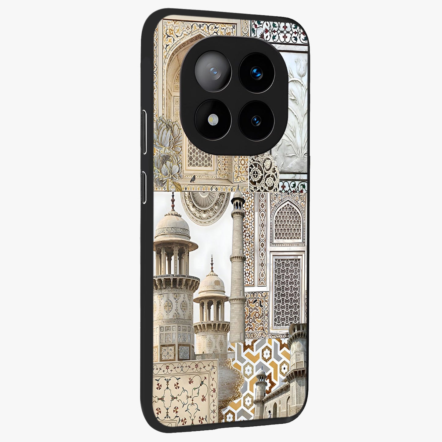 Mughal Marble Legacy Glass Case upright view showcasing ornate Mughal design with luxurious traditional theme.