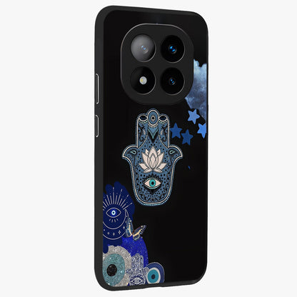 Mystic Hand Aura Glass Case upright view showcasing symbolic hand artwork with mystical energy theme.
