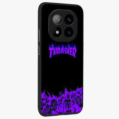 Neon Flame Riot Glass Case upright view showcasing dynamic flame artwork with energetic neon theme.