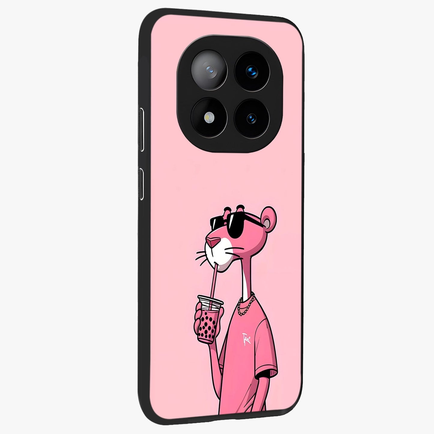 Pink Panther Glass Case upright view showcasing fun animated artwork with stylish retro cartoon theme.