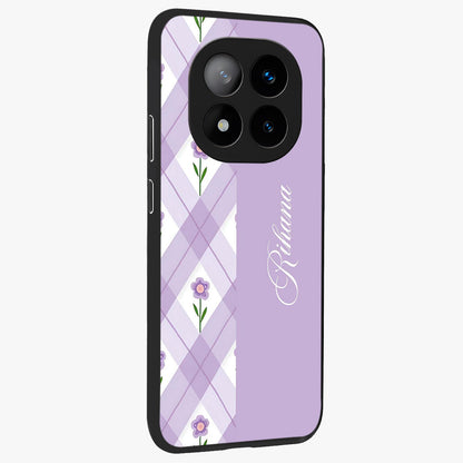 Purple Diamond Floral Glass Case upright view showcasing vibrant floral artwork with stylish geometric theme.