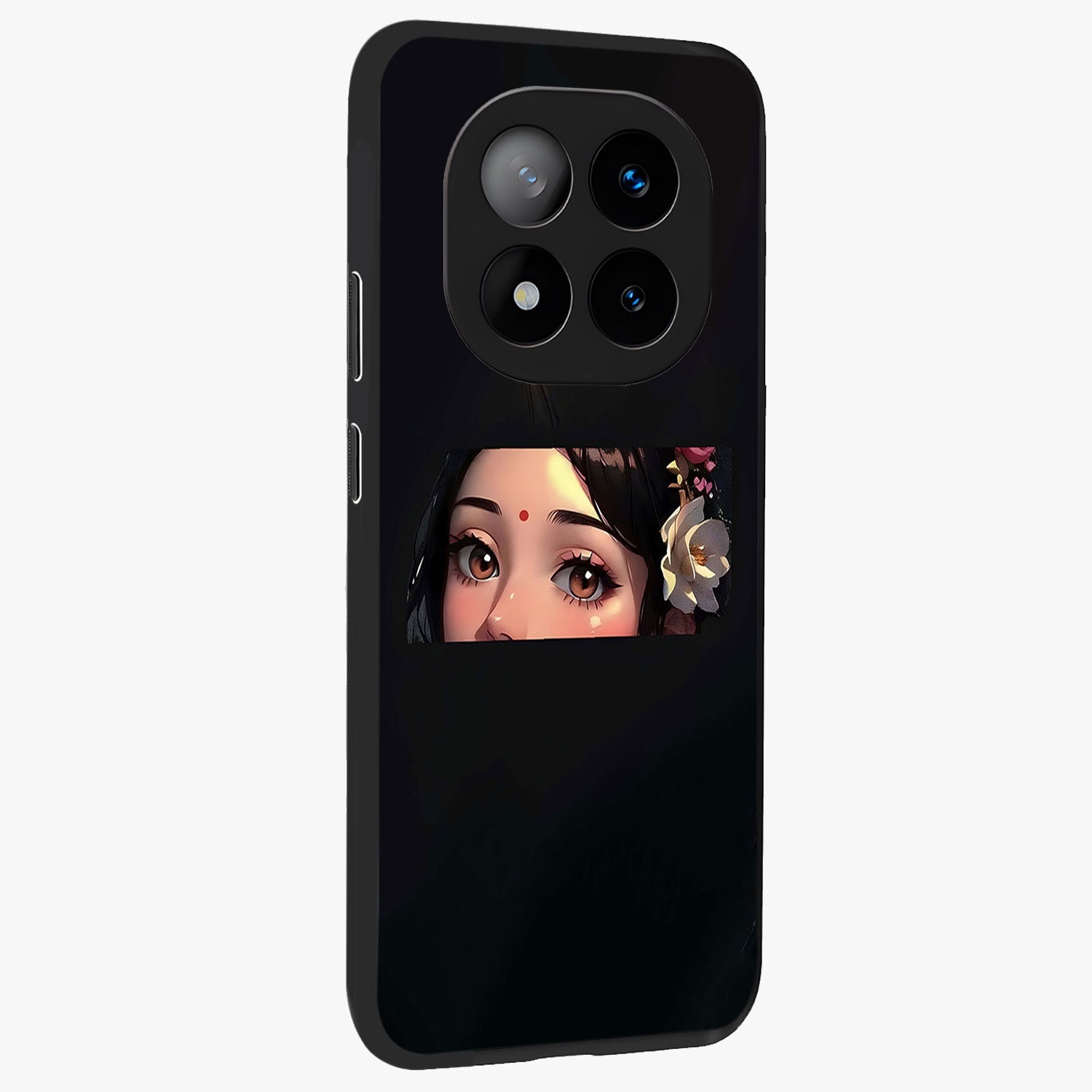 Radha Divine Embrace Glass Case upright view showcasing sacred Radha themed artwork with peaceful devotional style.