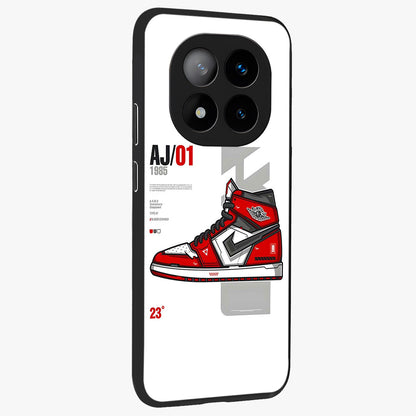 Retro Sneaker Blueprint Glass Case upright view showcasing stylish sneaker illustration with vintage streetwear theme.
