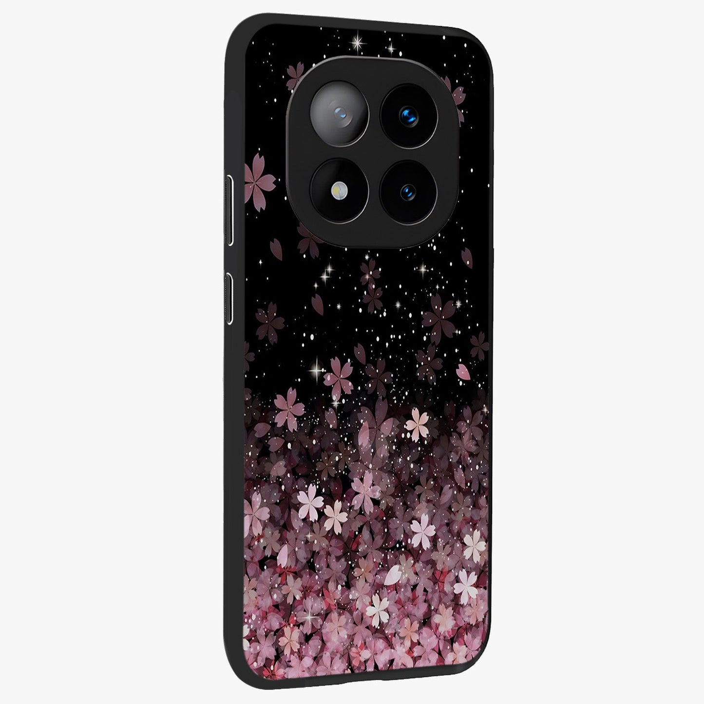Small Starry Flowers Glass Case upright view showcasing charming floral artwork with dreamy starry theme.