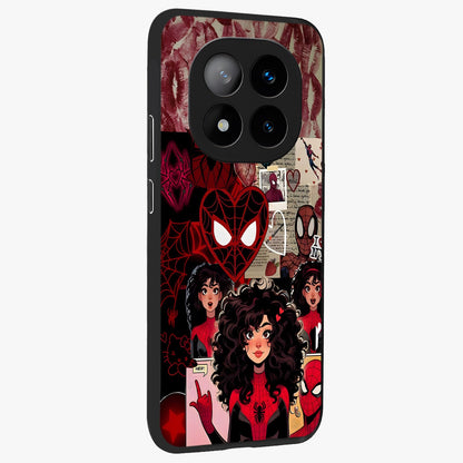 Spider Love Story Glass Case upright view showcasing charming superhero artwork with romantic comic theme.