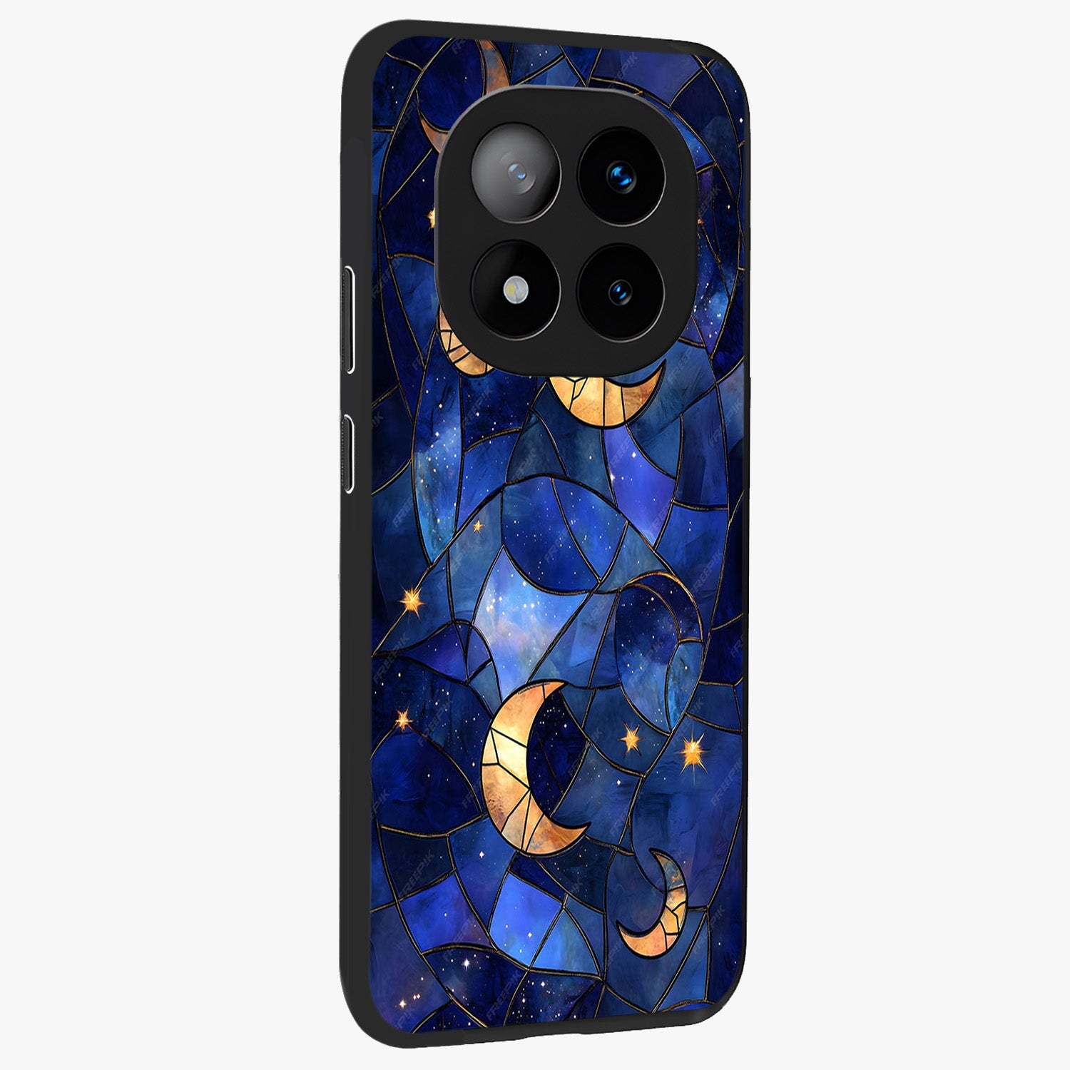 Starlit Sky Tapestry Glass Case upright view showcasing elegant starry sky artwork with cosmic decorative theme.