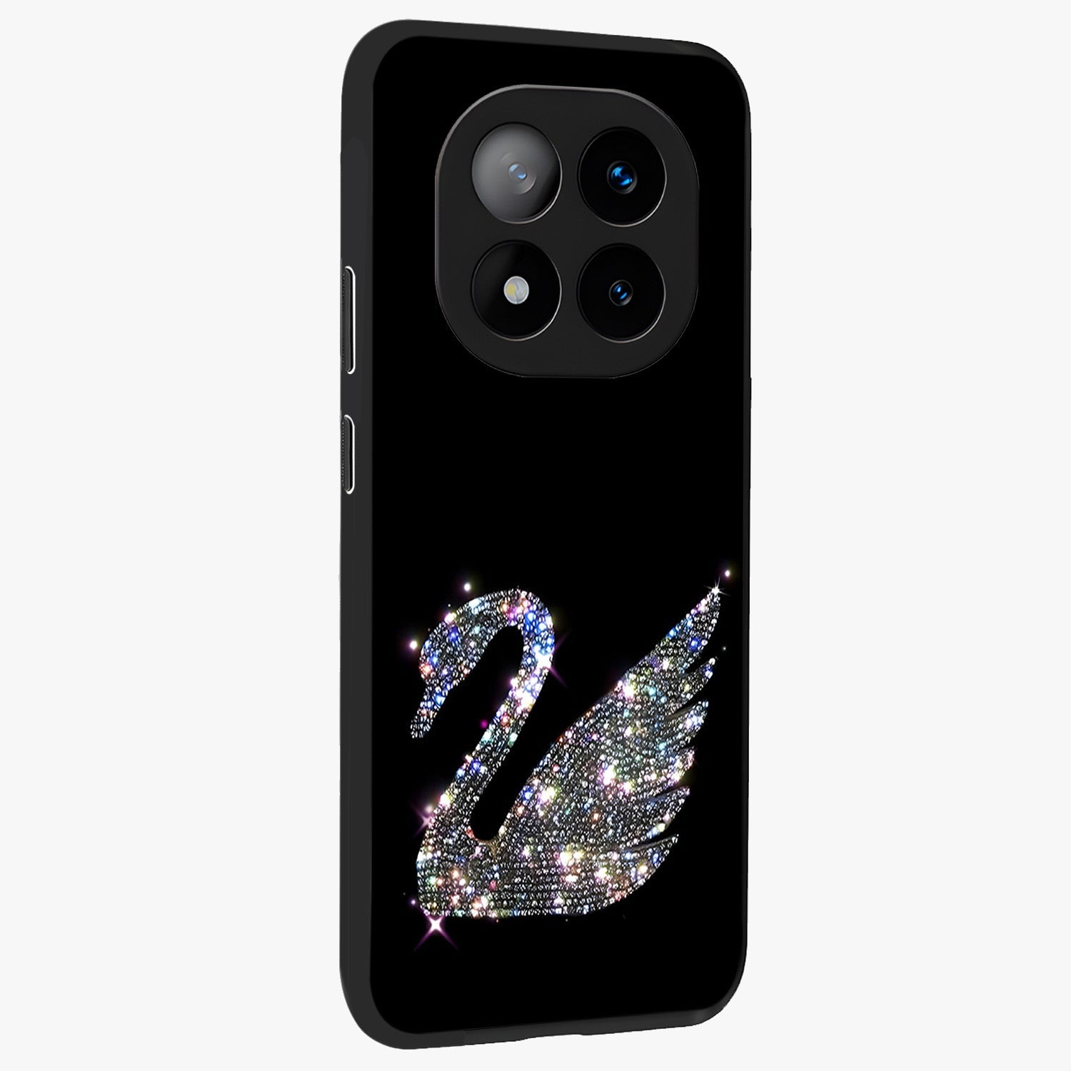 Starlit Swan Grace Glass Case upright view showcasing beautiful swan artwork with peaceful night themed design.