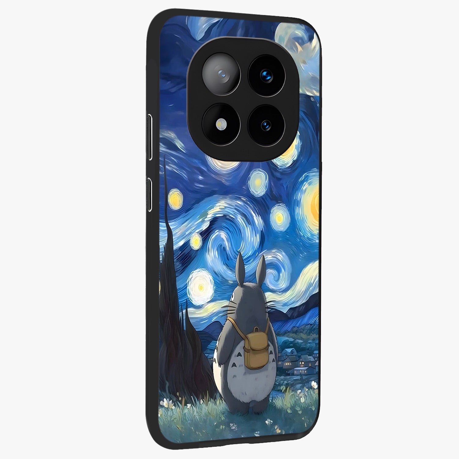Totoro In Van Gogh Art Glass Case upright view showcasing creative character artwork with painterly artistic theme.