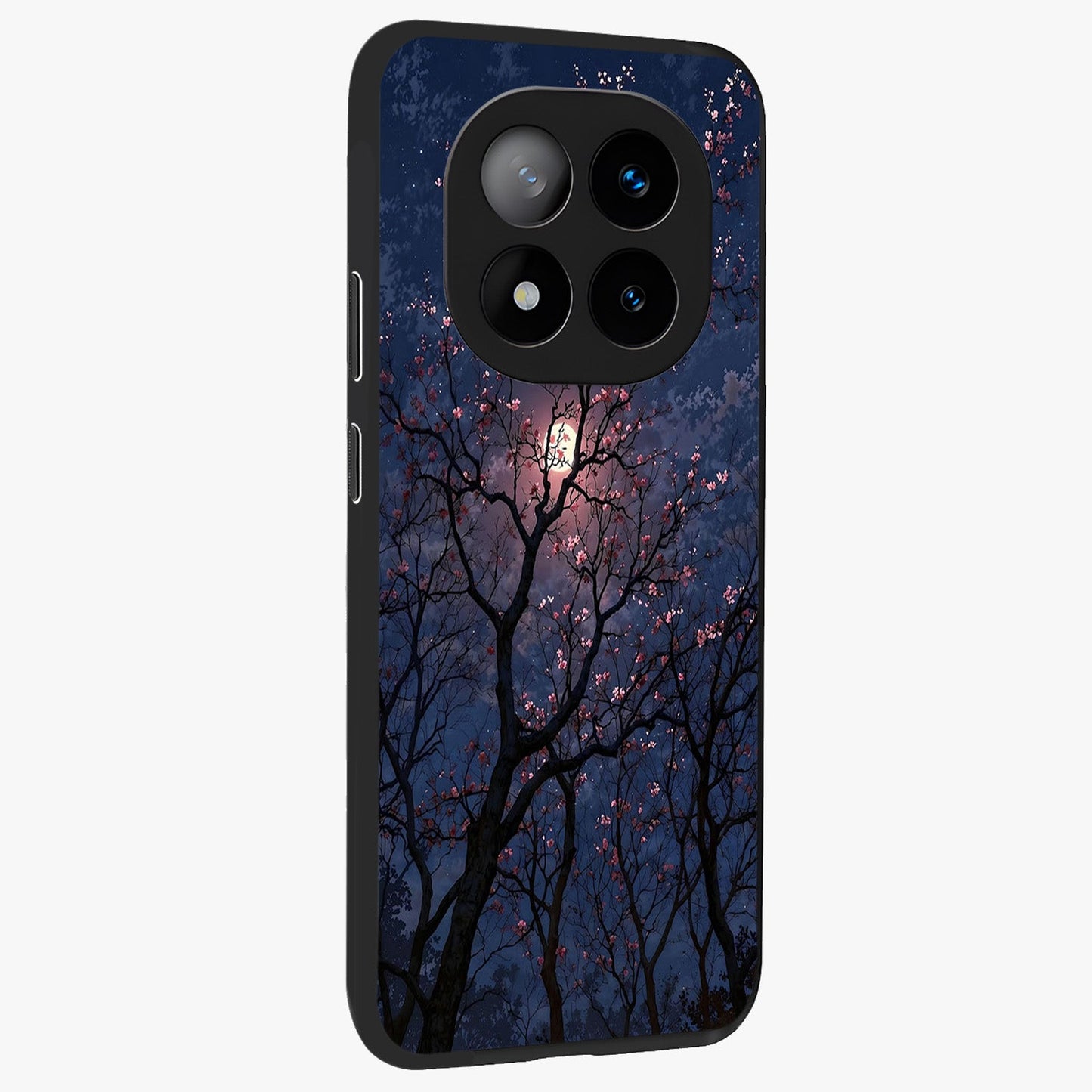 Twilight Sakura Serenade Glass Case upright view showcasing beautiful cherry blossom artwork with serene evening theme.