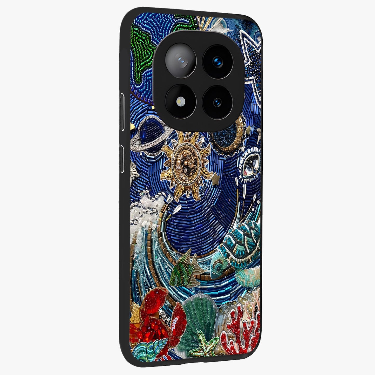 Universe Underwater Spark Glass Case upright view showcasing magical underwater galaxy artwork with vibrant cosmic theme.