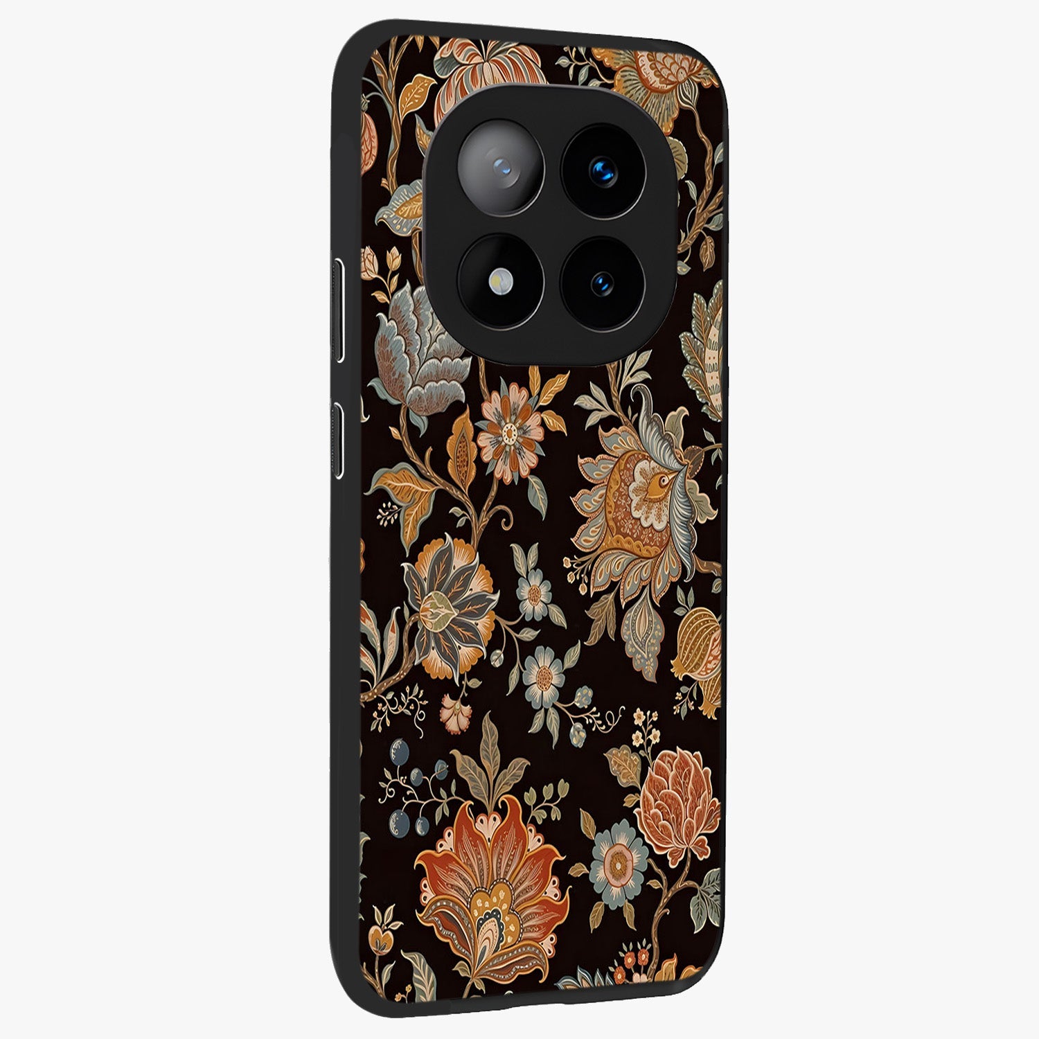 Vintage Floral Dream Glass Case upright view showcasing delicate floral artwork with timeless vintage theme.