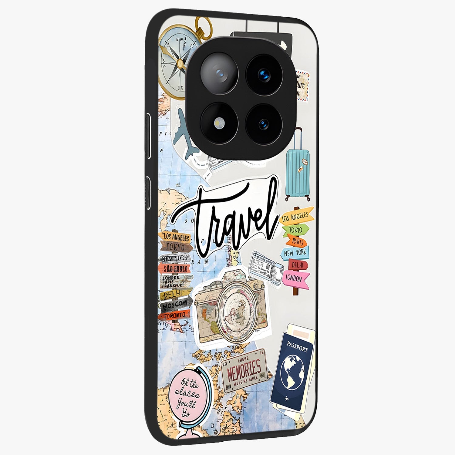 Wanderlust Journal Glass Case upright view showcasing wanderlust inspired artwork with creative exploration theme.