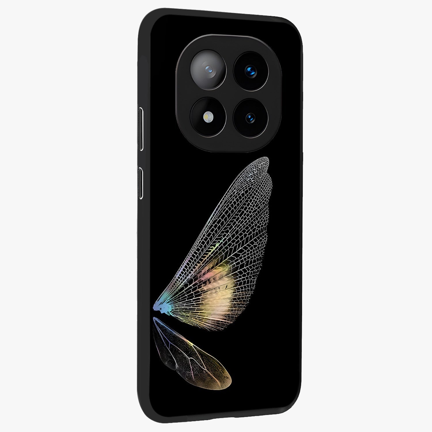 Whispers Of Wings Glass Case upright view showcasing elegant wing artwork with light airy theme.