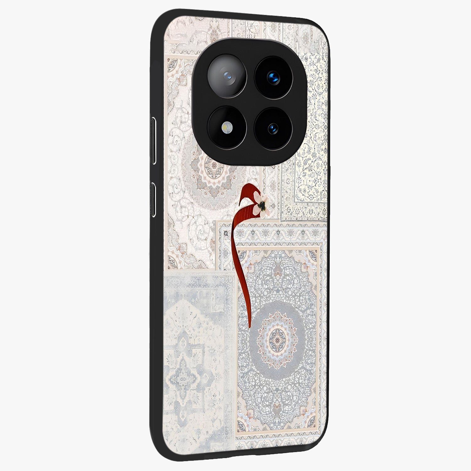 White Aesthetic Bow Glass Case upright view showcasing delicate ribbon bow artwork with cute minimalist theme.