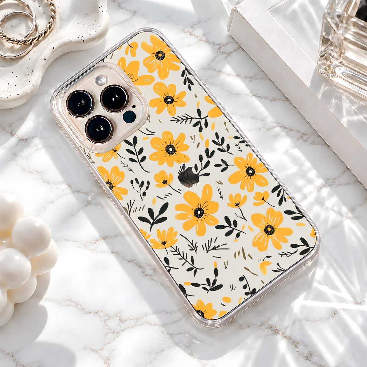 Yellow Daisy Floral Pattern Clear Silicon Cover