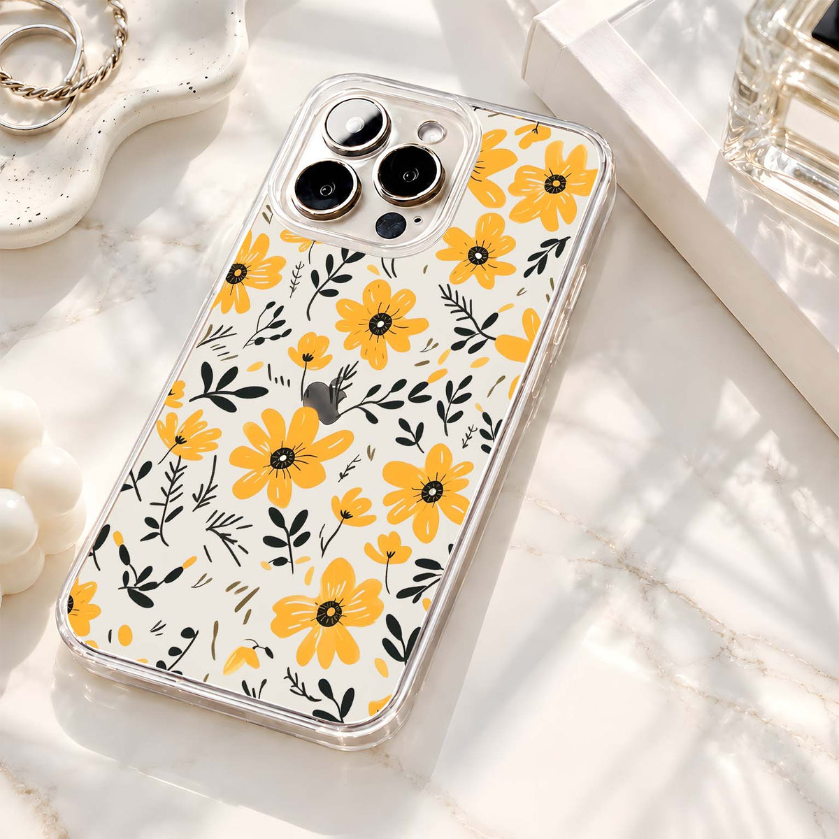 Yellow Daisy Floral Pattern Clear Silicon Cover