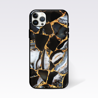 Black & White Marble Stone Design Glass Case