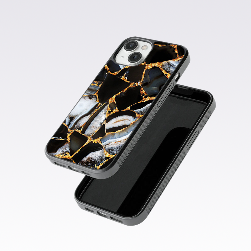 Black & White Marble Stone Design Glass Case