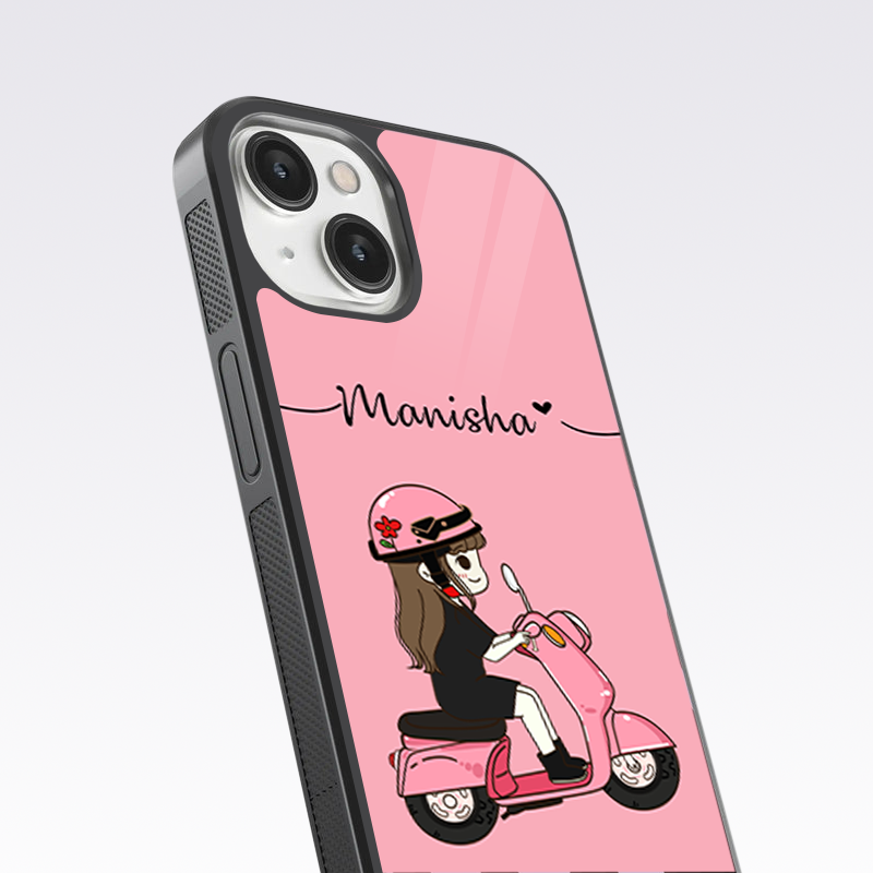 Cute Couple On Scooters Custom Name Glass Case