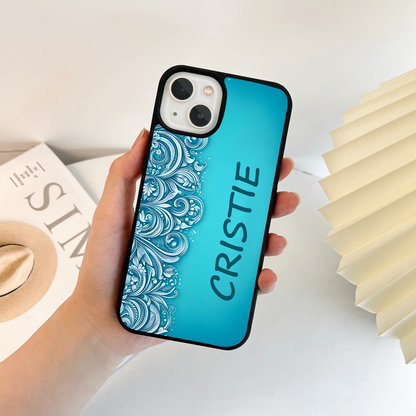 Custom Name Blue Floral Pattern Glass Case