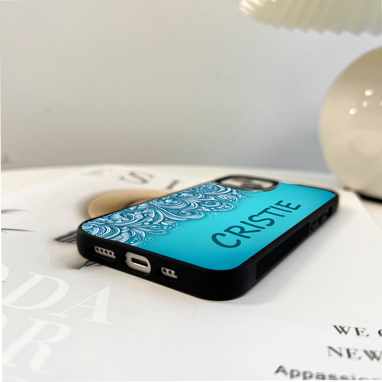 Custom Name Blue Floral Pattern Glass Case