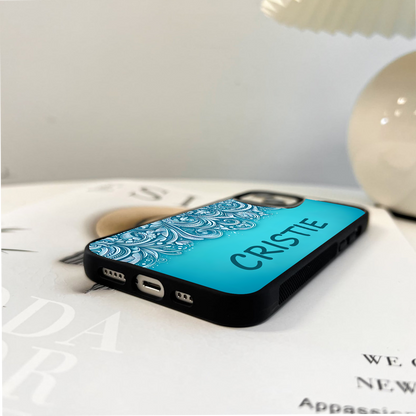 Custom Name Blue Floral Pattern Glass Case