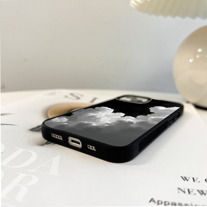 Black Background With White Cloud Glass Case