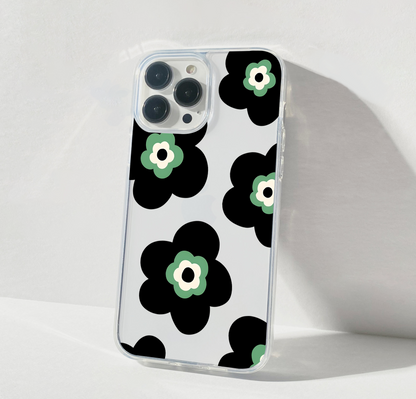 Black Lovely Flower Pattern Clear Silicon Cover