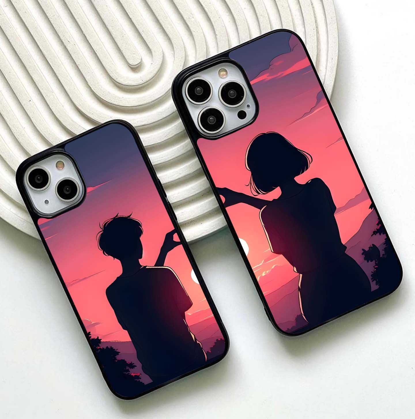 Sunset Couple Hand Glass Case