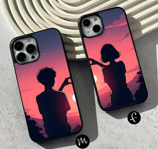 Sunset Couple Hand Glass Case