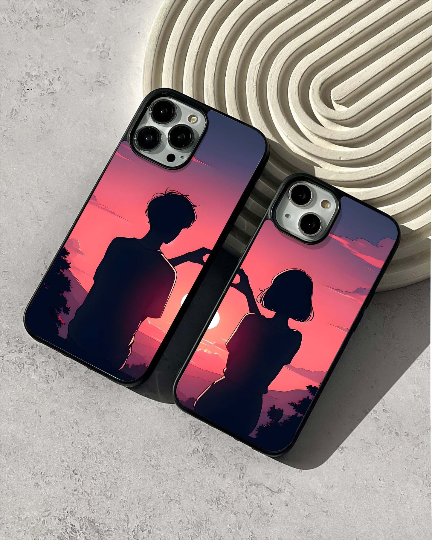 Sunset Couple Hand Glass Case