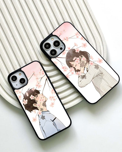 Pink Blooming Flower Couple Glass Case