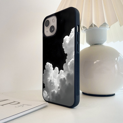Black Background With White Cloud Glass Case