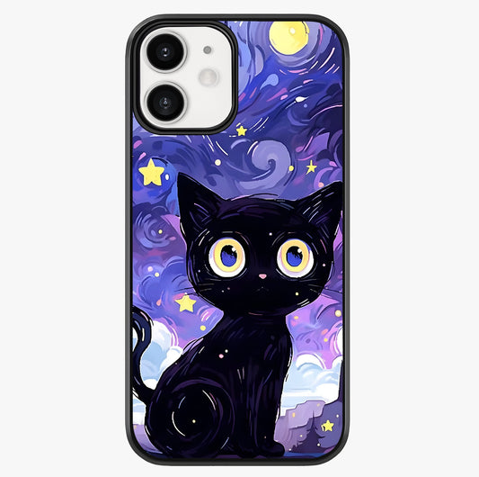 Abstract Cat Art Glass Case showing full back design in clean flat view with glossy glass finish.