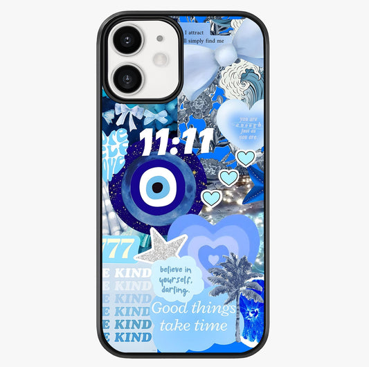 Aesthetic Be Kind Eye Glass Case showing full back design in clean flat view with glossy glass finish.