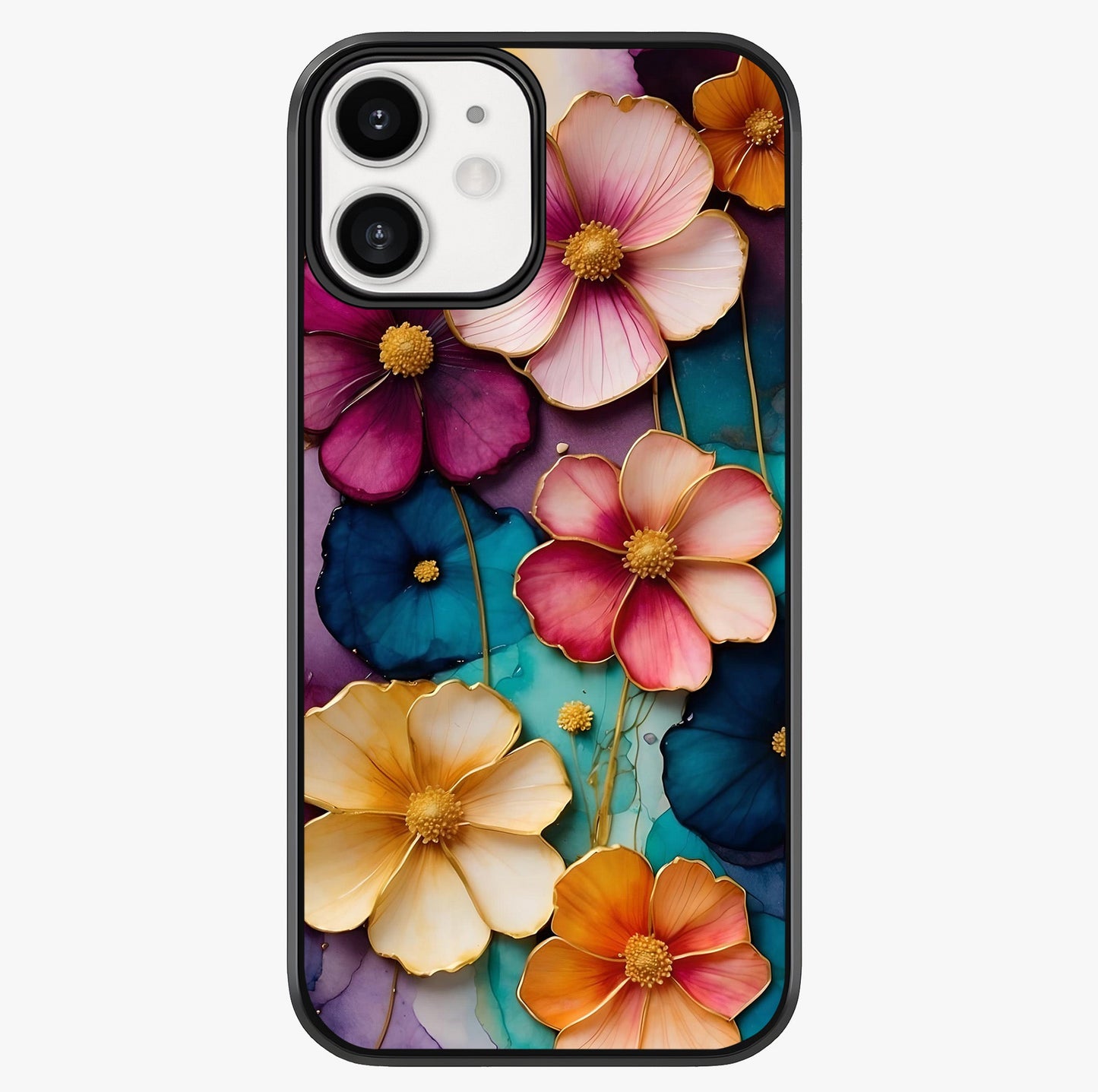 Artlyn Grace Flower Pattern Glass Case showing full back design in clean flat view with glossy glass finish.
