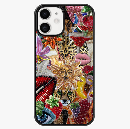 Beaded Fashion Jungle Glass Case showing full back design in clean flat view with glossy glass finish.
