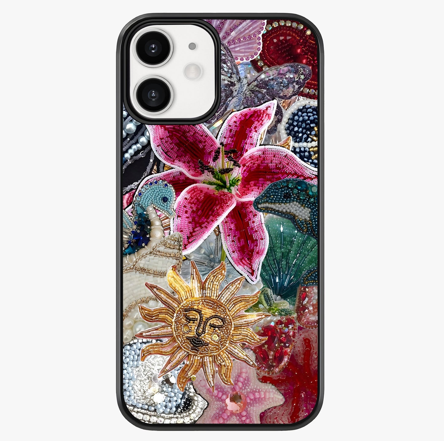 Beaded Garden Fantasy Glass Case showing full back design in clean flat view with glossy glass finish.