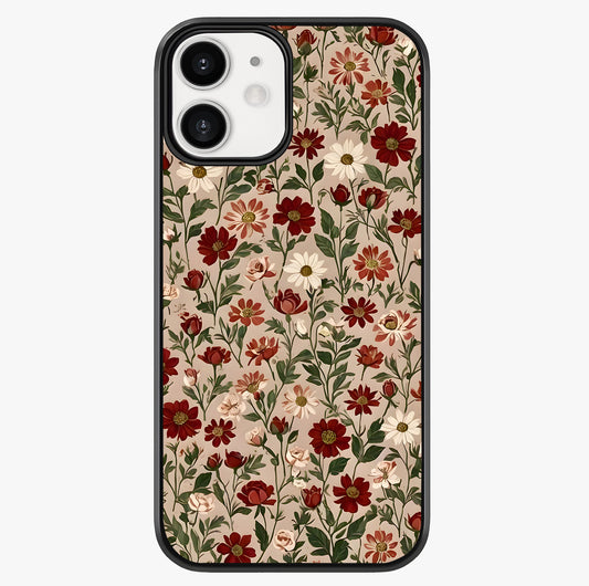 Biege Flower With Leaf Glass Case showing full back design in clean flat view with glossy glass finish.
