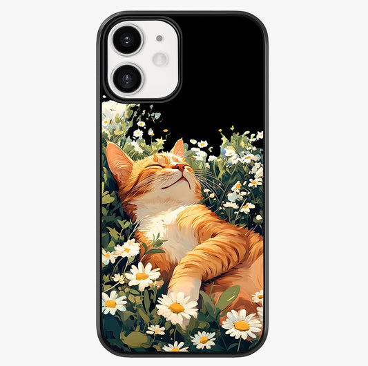 lissful Bloom Cat Glass Case showing full back design in clean flat view with glossy glass finish.