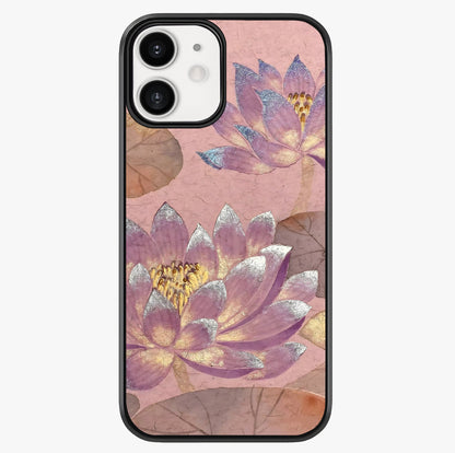 Blossom Mist Lotus Glass Case showing full back design in clean flat view with glossy glass finish.
