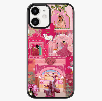 Blossoms Of Rajasthan Glass Case showing full back design in clean flat view with glossy glass finish.